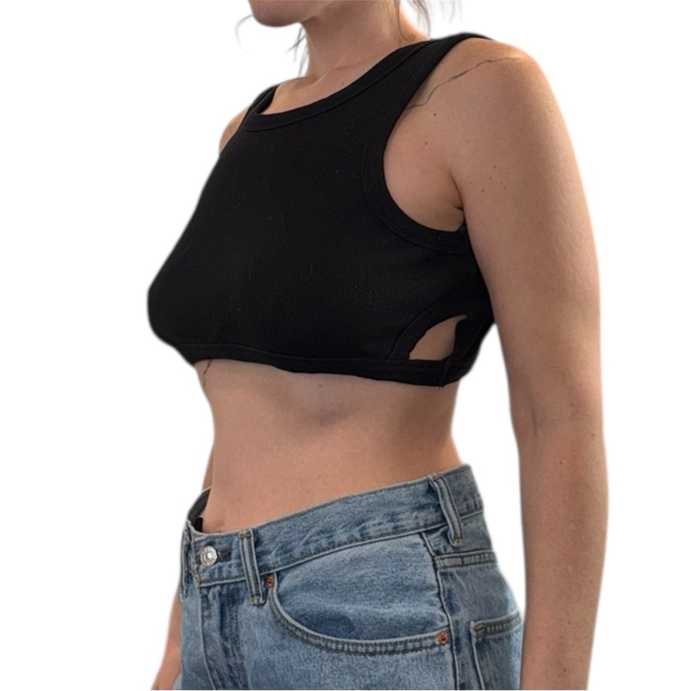 Ribbed Black Cutout Crop Top Tank
